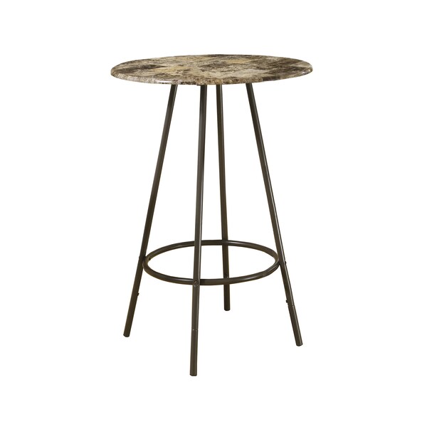 Monarch Specialties Home Bar, Bar Table, Bar Height, Pub, 30" Round, Small, Kitchen, Metal, Laminate, Brown Marble Look I 2310 - main